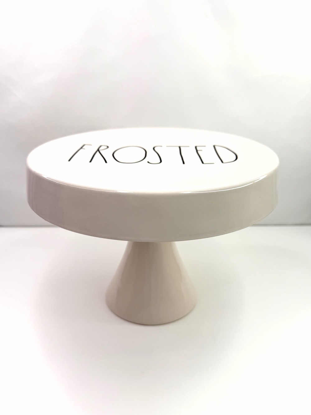Rae Dunn White Black Frosted White Ceramic Cake Stand